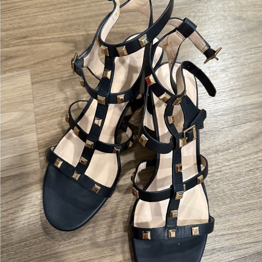 Karl Lagerfeld Black Sandals with Gold Studs